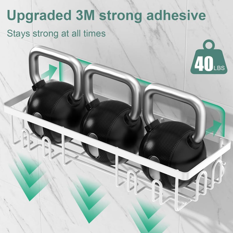Getsrichfc 2025 New Adhesive Shower Caddy, Shower Shelves with 16 Hooks, White 2 Pack - Image 5